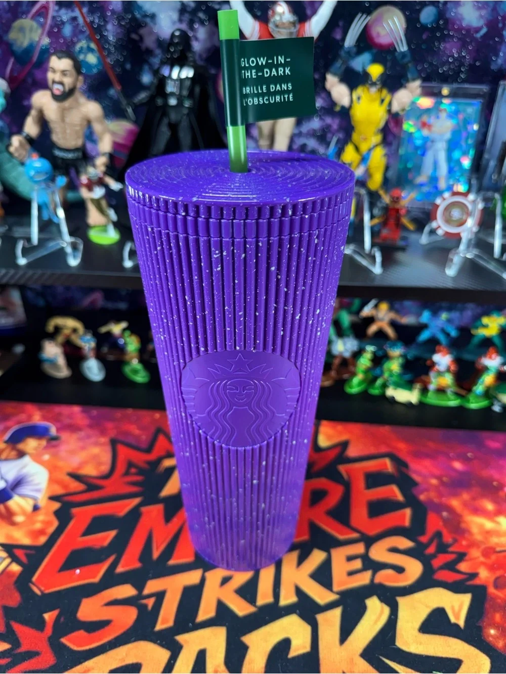 Starbucks Purple Glow-In-The-Dark Ribbed Tumbler with Green Straw